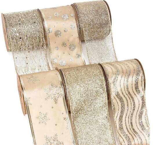 Ribbli Other - Ribbli 6 PCS Gold Glitter Christmas Ribbon Wired 2.5 Inch